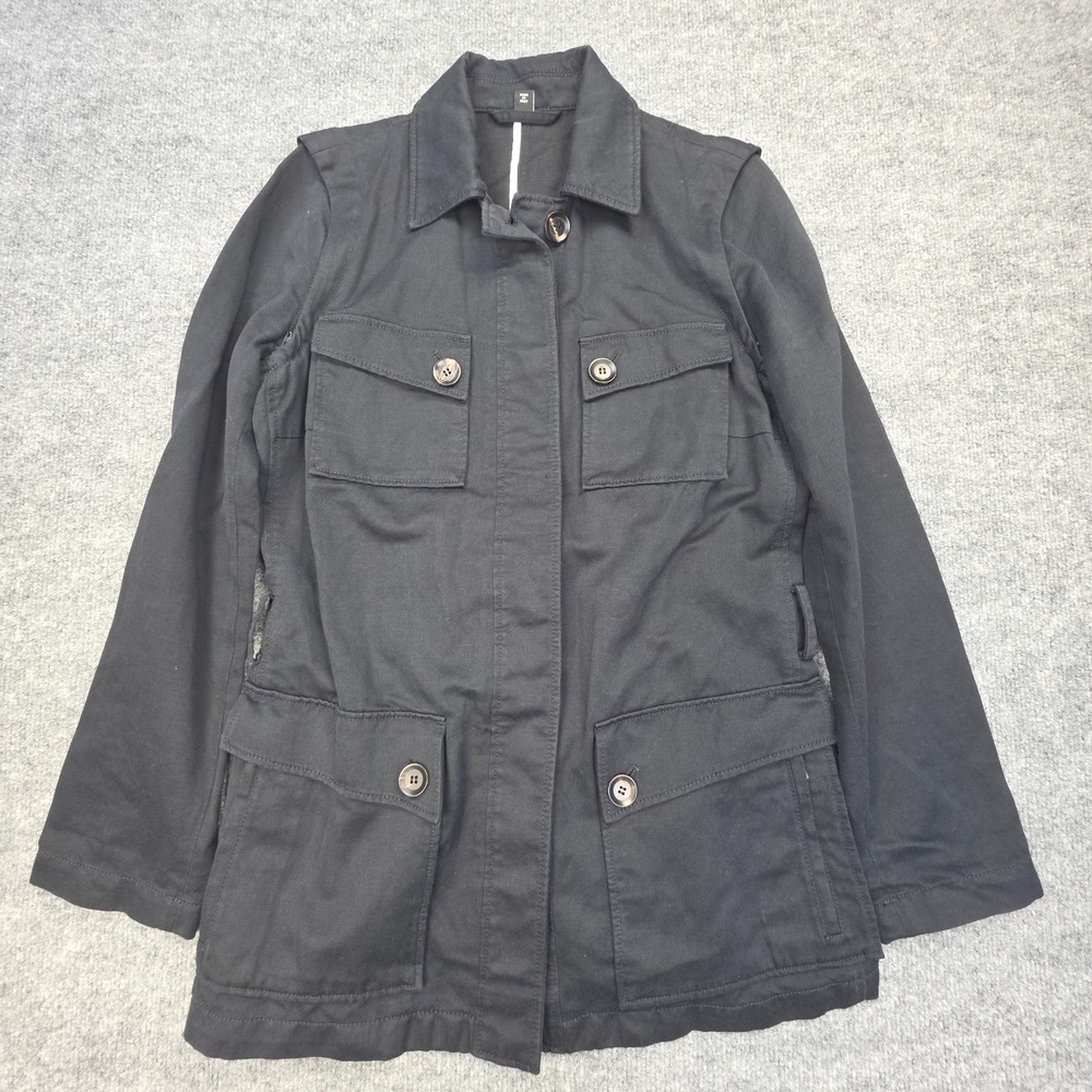 Allegri Milano Field Jacket Chore Women's 42 (6) Black Cotton Linen Twill Italy